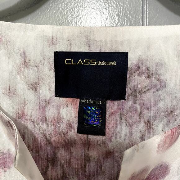 Roberto Cavalli Class White Purple Floral Split Neck Sleeveless Shift Dress 8 - Picture 2 of 10